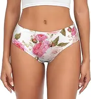 [SAAKE] rose flower Print Women's Briefs XS S M L XL XXL 3XL 4XL Plus Size Briefs Bikini Ladies Underpants, Black, Medium