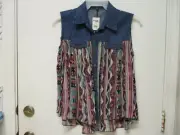 Charlotte Russe Denim and Tribal Button Front High Low Tank Top Size Large