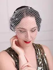 [Aimimier] Bridal Short Veil with Pearl Comb White Single-layered Birdcage Veil for Wedding