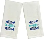 [Serafina Home] Summer Soft Absorbent Bathroom Coastal Guest Embroidered Hand Towels: Sealife Blue Fish Design, 2 Piece 16" x 25" Inches