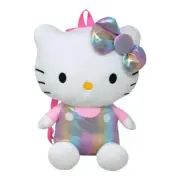 NEW Hello Kitty Holographic Pink Shiny Plush Backpack Cute Saniro 18in