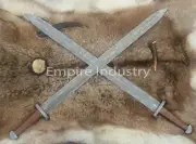 34 Inch Long Handmade Damascus Steel Double Edge Two Handed Sword With Scabbard