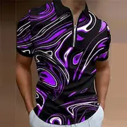 Men's Graphic Zip Polo Shirts Golf Shirt Short Sleeve Polo Shirts Collared Shirts Casual Vacation Wear Rave Wear Party Outfits 3D Print Quarter Zip Polo Spring
