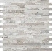 DICOFUN 10-Sheet Peel and Stick Backsplash Tile, Brown Birch PVC Mixed Metal Stick on Backsplash Tiles for Kitchen, 9.4 sq.ft