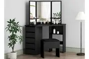 ALFORDSON Dressing Table Stool Set Makeup Tri-fold Mirror Vanity Desk Black