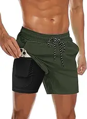 [COOFANDY] Men's Swim Trunks Bathing Suit with Compression Liner Pockets Quick Dry Swimsuit Beach Board Swim Short Swimwear