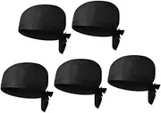 [Healeved] 5Pcs Chef Hats with Ties Cloth Cooking Caps for Restaurant Bakery and Durable Black Uniform Hats for Men and Women Prevent Hair Contamination