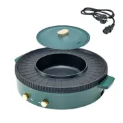2 in 1 Electric Hot Pot Green with Grill Barbeque Cooker with Temperature Control Multi-function Smokeless Shabu Korean BBQ Pan for Simmer Boil Fry Roast 2200W