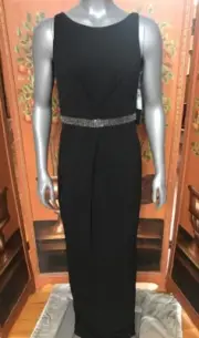 Aidan Mattox Women’s Black Embellished Back Slit Evening Dress Gown Size 12 NWT