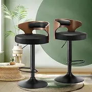 [OIKITURE] Bar Stools Kitchen Gas Lift Swivel Chairs Stool Wooden Barstool Black×2