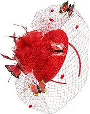 [FRCOLOR] 1pc Chic Mini Gauze Hat Hair Band Stylish Headband with Butterfly Decoration Lightweight for Weddings Parties Performances Eye Catching Hair Ornament for Women Red