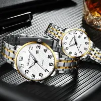 在飛比找樂天市場購物網優惠-鋼帶手錶男/男士腕錶 老人手錶男女情侶一對大數字錶盤防水夜光