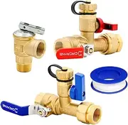 Circrane 3/4 Inch IPS Isolator Tankless Water Heater Service Valve Kit with Pressure Relief Valve, NPT Thread & Lead-free Brass