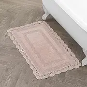 Laura Ashley Cotton XL Crochet Bath Rugs & Bath Mats, 24"x40", Dusty Pink
