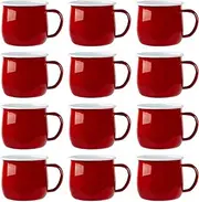 Argon Tableware Coloured Coffee Mugs - 375ml - Pack of 12 - Red Metal Insulated Enamel Mugs Lightweight Camping Belly Latte Mug Hot Chocolate Mug