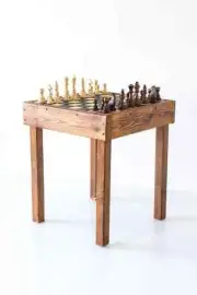 Handmade Wooden Chess Side Table with 32 chess stones