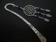 A TIBETAN SILVER DREAMCATCHER/AMETHYST JADE BEADS BOOKMARK. NEW.