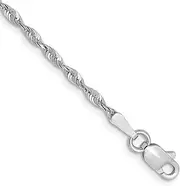 [JewelryWeb] 10k White Gold 1.8mm Sparkle Cut Lightweight Rope Chain Bracelet Link-Bracelet for Women and Men
