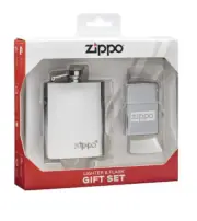 Zippo Lighter And Flask Brushed Chrome Lustre Etch Gift Set Fathers Day Gift Usa