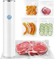 Vacuum Sealer for Food - Rechargeable Handheld Food Vacuum Saver with 10 Pcs Sealer Bags, Vacuum Sealer Machine for Meals Preservation & Fresh - White