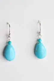 Turquoise Blue 8 x 12mm Teardrop Gemstone .925 Sterling Silver Earrings 1"