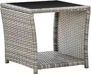 'vidaXL Grey Coffee Table, Durable Poly Rattan and Glass Construction, Sturdy Steel Frame, Easy to Clean, Lightweight, Ideal for Patio, Balcony or Garden