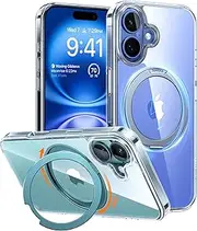 TORRAS 360°Rotatable Magnetic Ring for iPhone 16 Case, Fit for MagSafe with Stand & Ring Holder, 16FT Military Grade Shockproof Translucent Back for iPhone 16, Clear