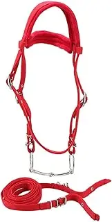 Horse Harness, with Soft Cushion Horse Rein, Red Adjustable Removable Snaffle for Racecourse Noseband Padding Browband Horse/380/886