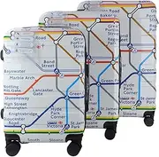 [GWCC] Licensed London Underground, 3 Piece Suitcase Set 20 inches(Cabin Size), 24,28 inches Tube map Print, ABS + PC Shell, TSA Locks, 360 Wheels Locks, UG Zip Holder, Blue Lining, Zipped Luggage