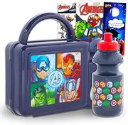 Avengers Lunch Box for Boys - Bundle with Avengers Lunch Box with Avengers Water Bottle Plus Stickers, Tattoos, More | Avengers Lunch Box Container Set