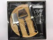 Cheese Serving Set Global Decor Round Wooden Board 3 Cutting Slicing Knives