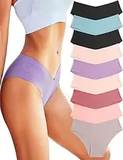 [ROSYCORAL] Women’s Seamless Bikini Panties Soft Stretch Invisibles Briefs No Show Hipster Underwear cheeky 9 pack XS-L