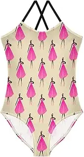 [RPLIFE] Dancers Poses Pink Girls Swimming Suit with Adjustable Shoulder Strap, Beach Swimsuit Girls, 3-10