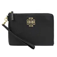 在飛比找momo購物網優惠-【TORY BURCH】金色logo皮革手拿包(黑)