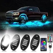 ENOCHT LED Rock Lights for ATV RGB Rock Lights with APP/RF Remote Control Multicolor Underglow Light 12v Waterproof Automotive Exterior for Trucks Jeep UTV RZR Golf Cart (4 Pods)
