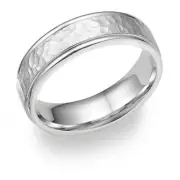 14k white gold hammered wedding band ring