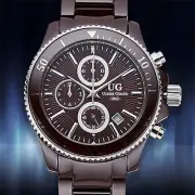 NEW Ulysse Girard 62623376 Men's Savard Watch Analog Chrono Brown Ceramic nardin