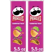 Pringles CARNITAS TACO Crisps Flavored Potato Chips Lunch Snack 5.5 (2 Cans)