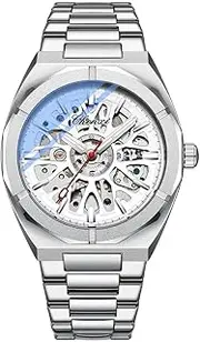 [DAXIAOYU] Men Automatic Watches Waterproof Stainless Steel Luminous Watch for Men Business Mechanical Wristwatch, Silver White