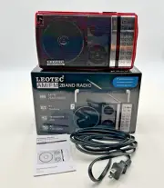 Red Leotec AM/FM 2-Band Radio - Bluetooth, Battery or AC (cord included) LT1811