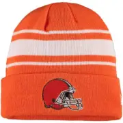 CLEVELAND BROWNS NFL NEW ERA HELMET BASIC STRIPED CUFFED KNIT HAT OSFM