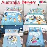 Cartoon 3D Bluey Quilt/Duvet/Doona Cover Set Single/King Bed Kids Gift