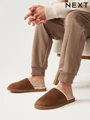 Tan Brown Borg Lined Mule Slippers (998798) | $26