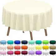 Ivory Plastic Tablecloths 2 Pack Cream Disposable Table Covers 84 Inch Circle Bridal Shower Party Tablecovers PEVA Beige Table Cloths for BBQ Picnic Birthday Wedding Parties 6 ft Round Table Use