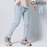 在飛比找蝦皮購物優惠-【BICOS】牛仔褲 淺洗色 韓版 彈性 小刷破 單寧褲 長