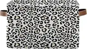 Black White Leopard Print Fabric Organizing Bin, Decorative Rectangle School Organizer Storage