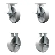 8 Inch KP Semi Steel Cast Iron Caster Set with 2 Brakes/Swivel Locks 2 Rigid