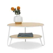 Macy White & Natural Oak Round Shelf Coffee Table