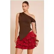 Deep Red Floaty Woven Rara Mini Skirt, Deep Red