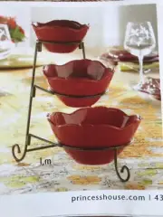 Princess House Red Pavillion Nesting Bowls/Holder Set NIB Retired! 761(6857,754)